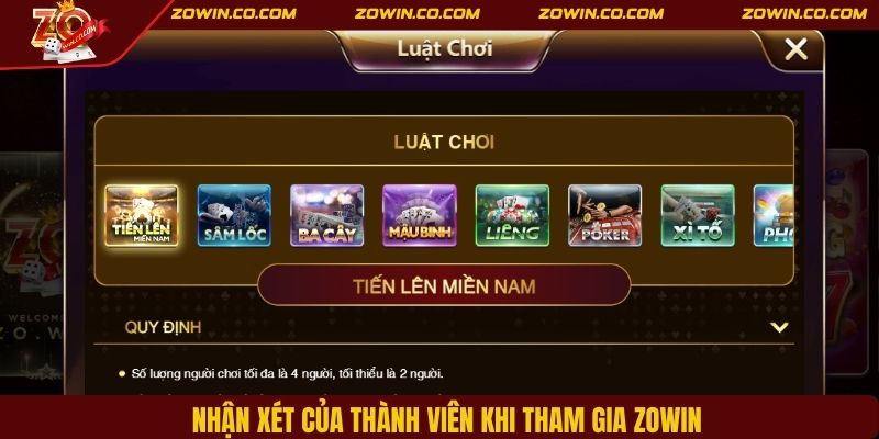 Nhận xét của thành viên khi tham gia ZOWIN
